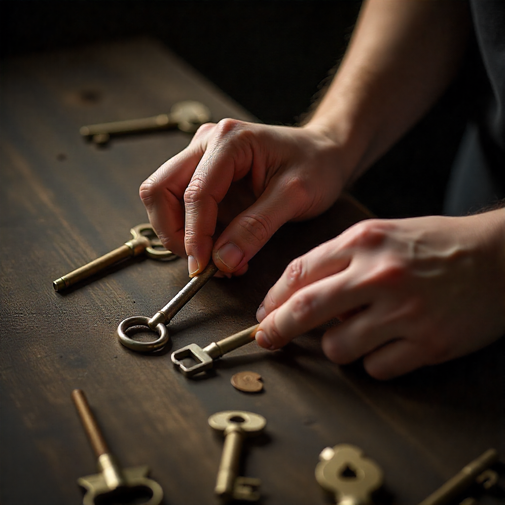 Person organizing keys mindfully